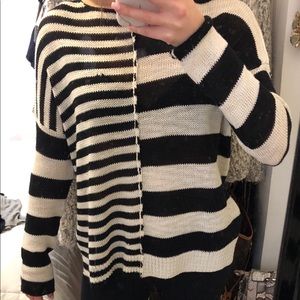 Aqua Black and White Striped Sweater